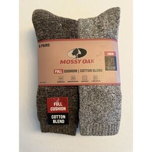 Mossy Oak 6 Pair Socks Shoe Size 6-12 Neutral Full Cushion Cotton Blend Crew Cut